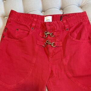 Isabel Marant Red Straight Leg Jeans